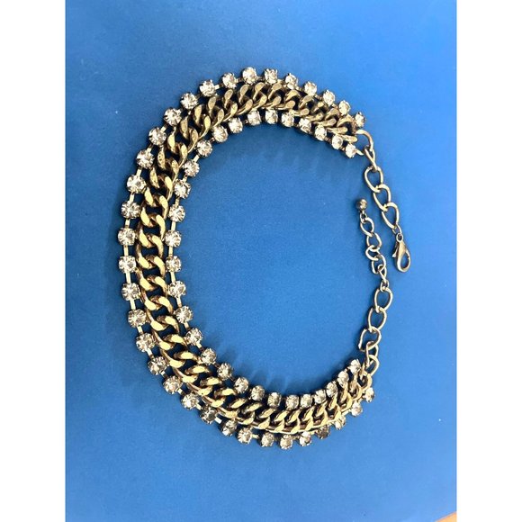 Vintage Double Row Rhinestone Necklace Gold Tone Link Lobster Claw Clasp - Picture 7 of 7